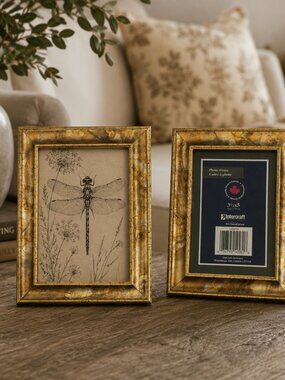 Gold Leaf Frames Set of 2 | 3.5x5 | Free Dragonfly Art Print